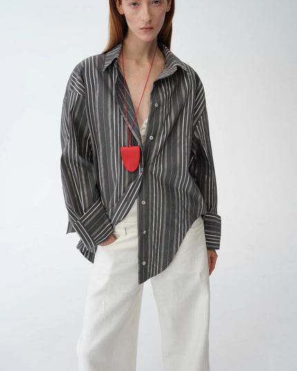 "Striped Fantasy" Casual Asymmetric Slanted Front Two-Wear Long Sleeve Shirt