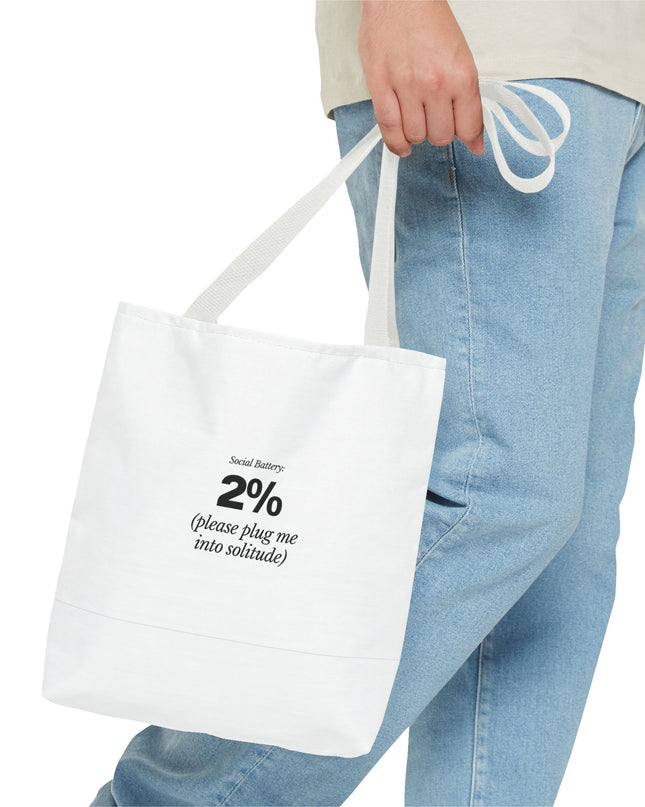 Social Battery: 2% Tote Bag | Funny Introvert Gift | Solitude Lover Bag | Aesthetic Everyday Carry | Durable Polyester Tote