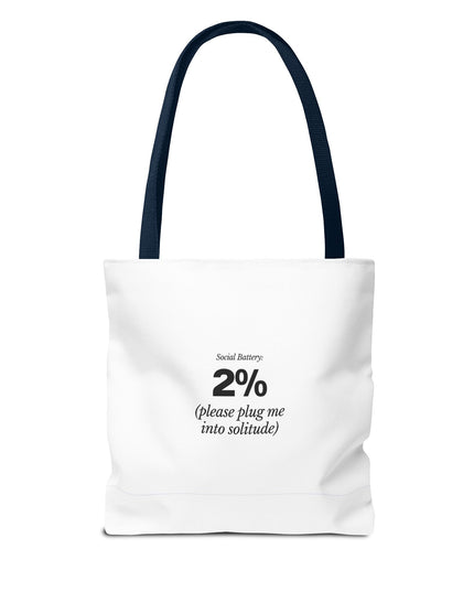 Social Battery: 2% Tote Bag | Funny Introvert Gift | Solitude Lover Bag | Aesthetic Everyday Carry | Durable Polyester Tote