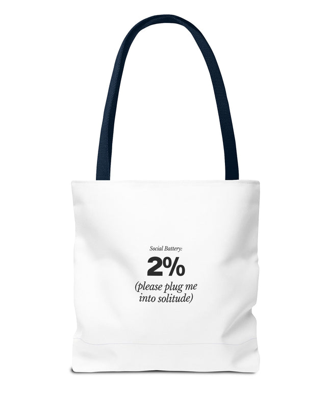Social Battery: 2% Tote Bag | Funny Introvert Gift | Solitude Lover Bag | Aesthetic Everyday Carry | Durable Polyester Tote