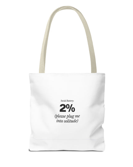Social Battery: 2% Tote Bag | Funny Introvert Gift | Solitude Lover Bag | Aesthetic Everyday Carry | Durable Polyester Tote