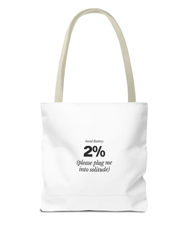 Social Battery: 2% Tote Bag | Funny Introvert Gift | Solitude Lover Bag | Aesthetic Everyday Carry | Durable Polyester Tote