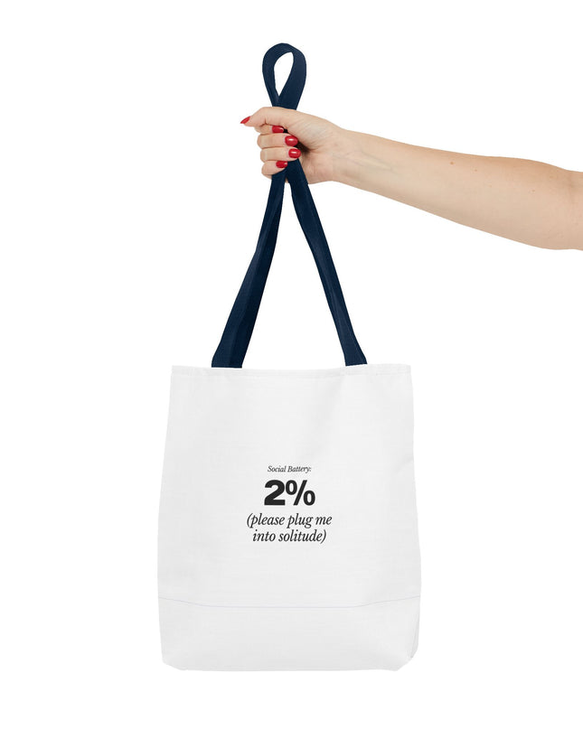 Social Battery: 2% Tote Bag | Funny Introvert Gift | Solitude Lover Bag | Aesthetic Everyday Carry | Durable Polyester Tote
