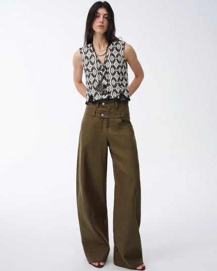 Old Money Style Linen Cut Scimitar Pants"Weiss Love Letter"