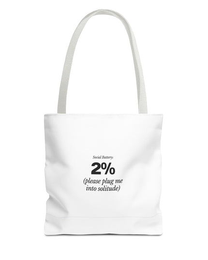 Social Battery: 2% Tote Bag | Funny Introvert Gift | Solitude Lover Bag | Aesthetic Everyday Carry | Durable Polyester Tote