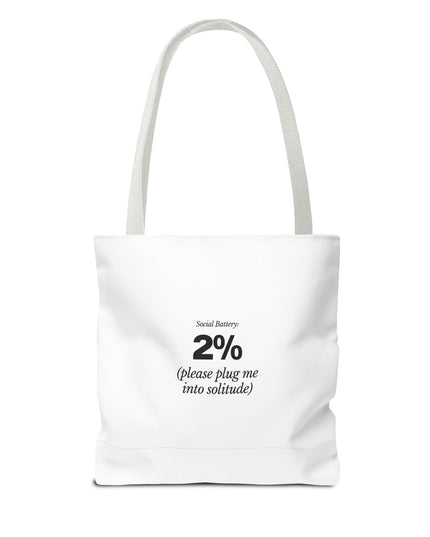 Social Battery: 2% Tote Bag | Funny Introvert Gift | Solitude Lover Bag | Aesthetic Everyday Carry | Durable Polyester Tote