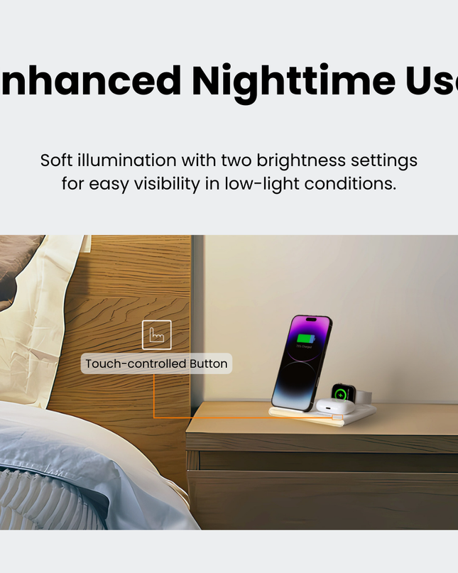 PowerGlow - Jabees 4-In-1 Foldable Wireless Charging Station Night Light