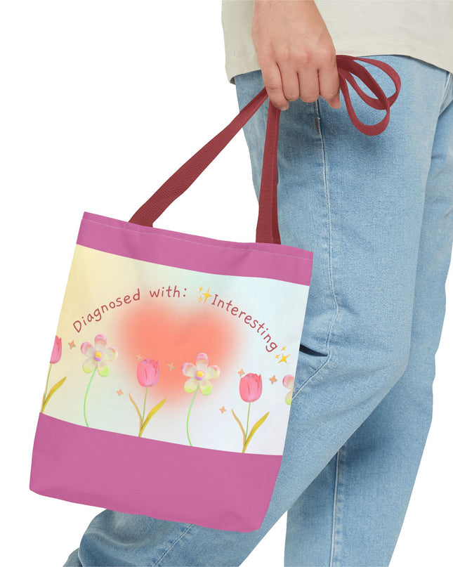 Floral Tote Bag, Vibrant Polyester Shopping Bag, Cheerful Spring Summer Handbag, Quirky Gift for Birthdays - Available in 5 Colors, 3 Sizes