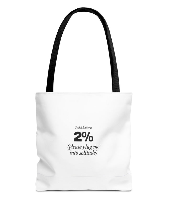 Social Battery: 2% Tote Bag | Funny Introvert Gift | Solitude Lover Bag | Aesthetic Everyday Carry | Durable Polyester Tote