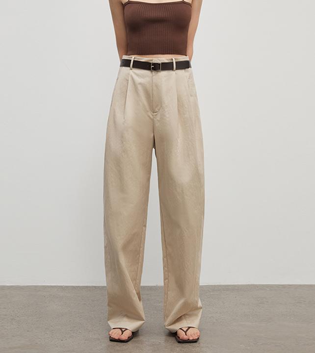 Spliced Double-Pleat Wide-Leg Trousers Straight-Leg Trousers for Women
