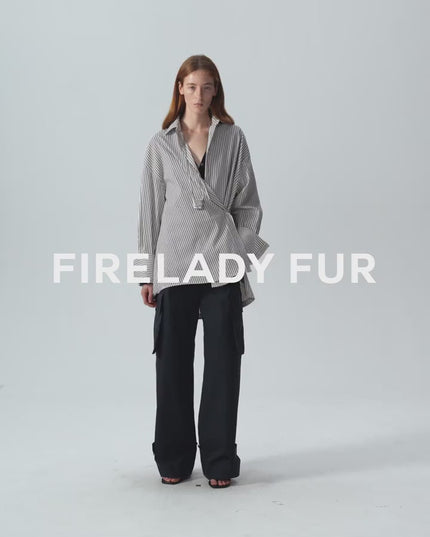 "Striped Fantasy" Casual Asymmetric Slanted Front Two-Wear Long Sleeve Shirt