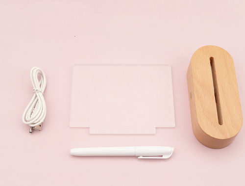 LED Acrylic Message Board Night Light with Wooden Base | Write-On USB Lamp with 3 Color Modes | Creative Home & Office Decor Gift