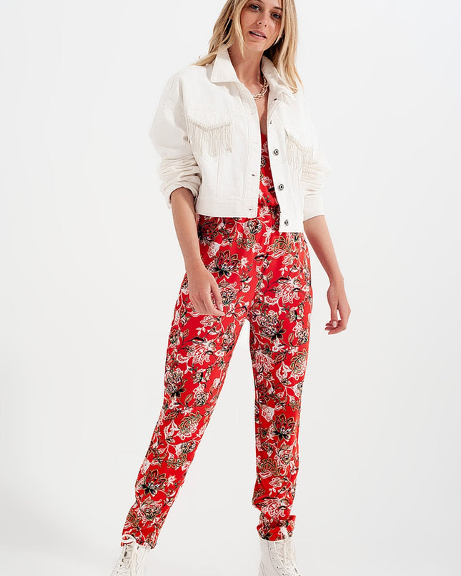 Denim Jacket With Diamante Fringing in White