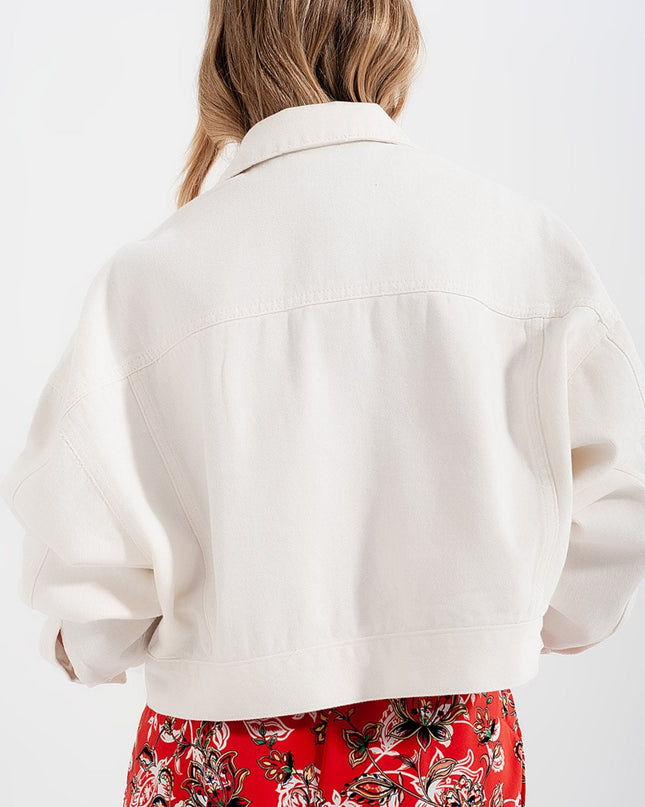 Denim Jacket With Diamante Fringing in White