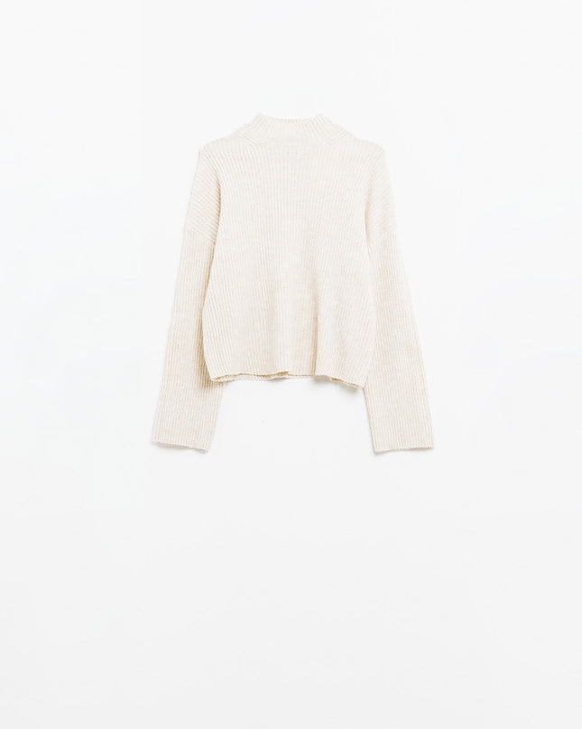 Relaxed Cream Ribbed High Neck Sweater