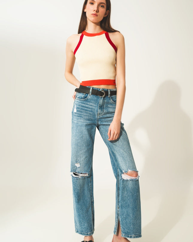 Ribbed Cropped Vest Top in Red