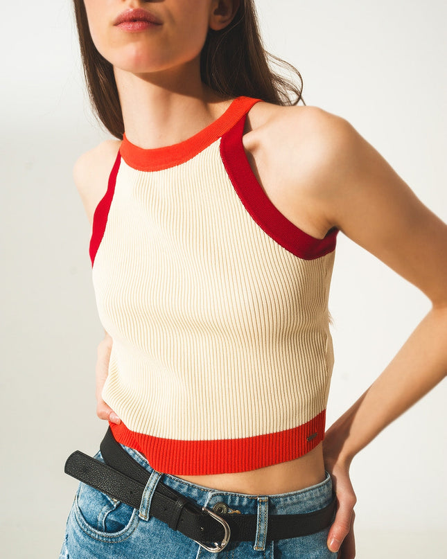 Ribbed Cropped Vest Top in Red