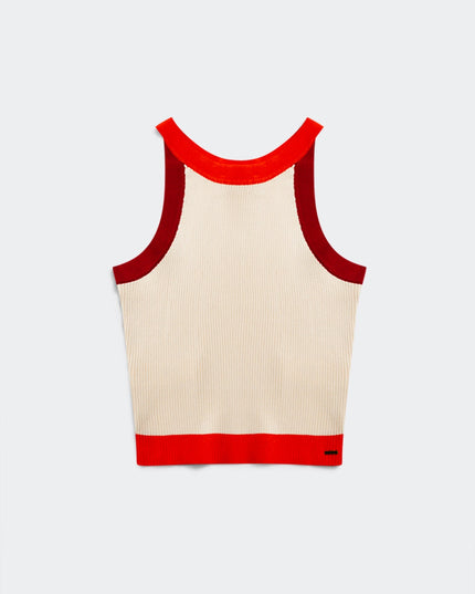 Ribbed Cropped Vest Top in Red