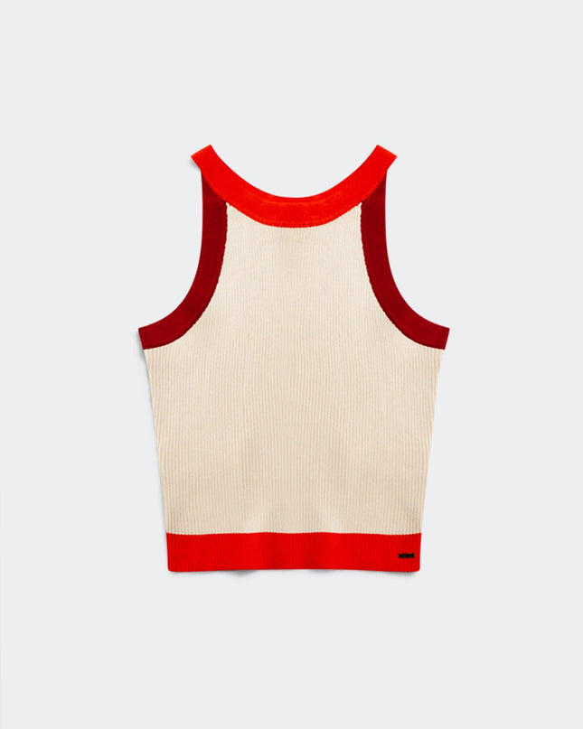 Ribbed Cropped Vest Top in Red