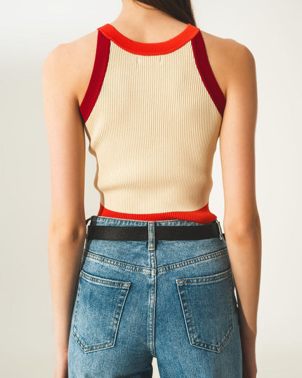 Ribbed Cropped Vest Top in Red