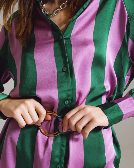 Short Shirt Dress in Lilac and Green Stripe