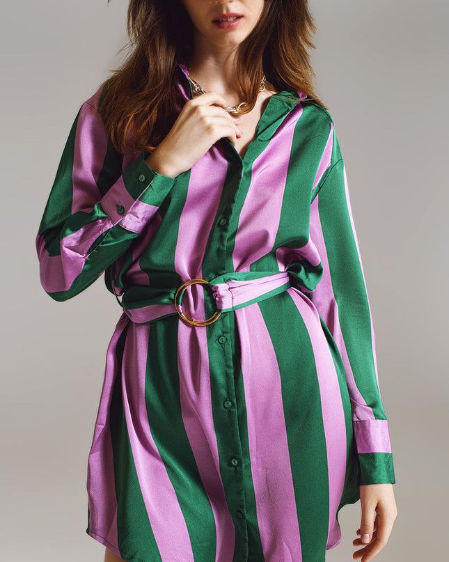 Short Shirt Dress in Lilac and Green Stripe