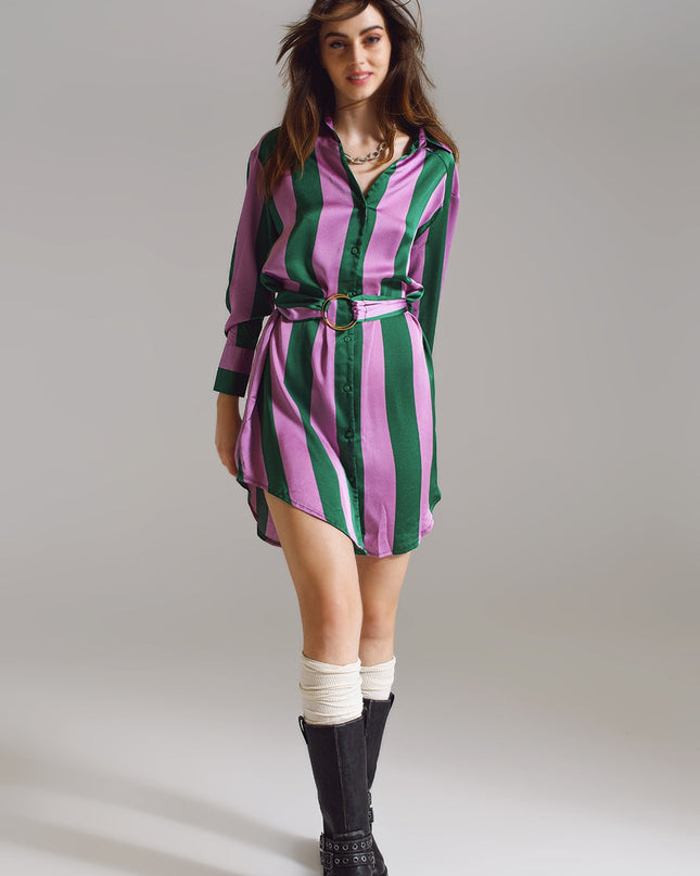 Short Shirt Dress in Lilac and Green Stripe