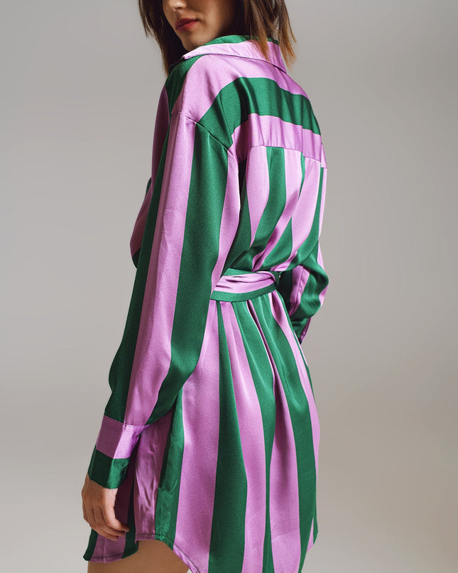 Short Shirt Dress in Lilac and Green Stripe