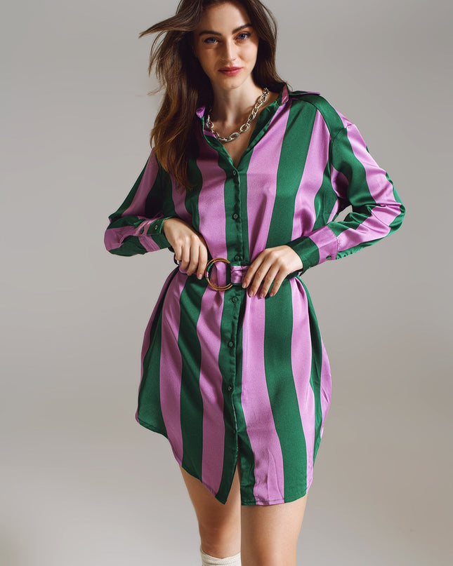 Short Shirt Dress in Lilac and Green Stripe