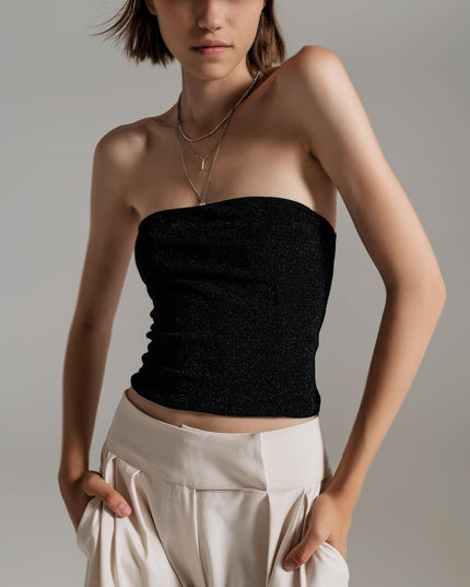 Strapless Shiny Tube Top in Black