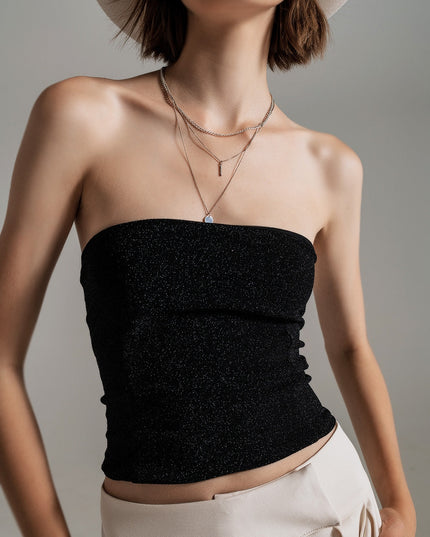 Strapless Shiny Tube Top in Black