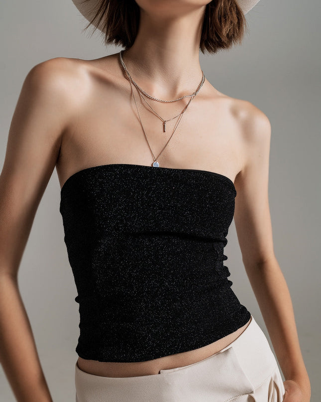Strapless Shiny Tube Top in Black