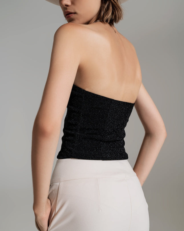 Strapless Shiny Tube Top in Black